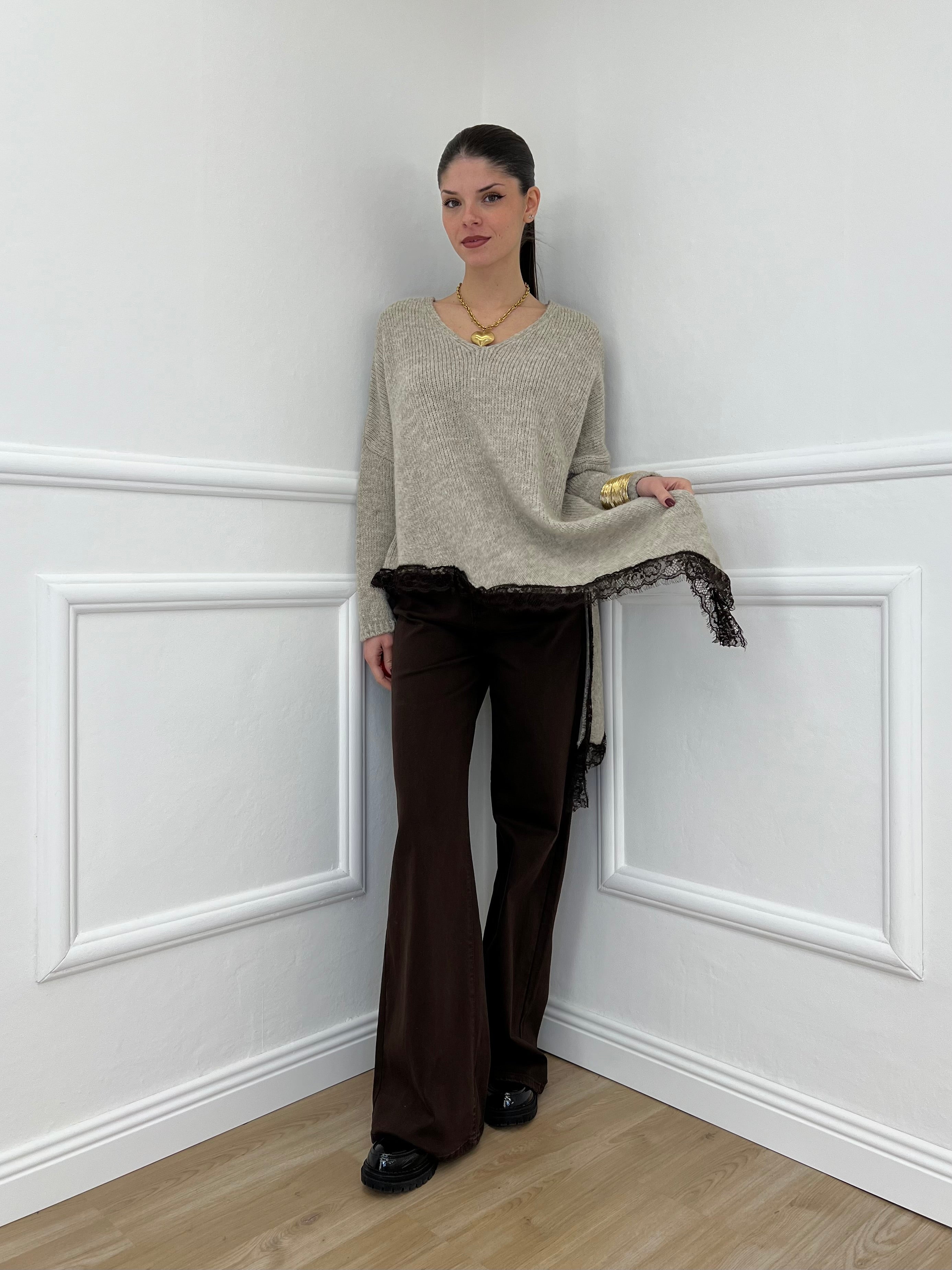 Maglia Asimmetrica Pizzo 25743 Ecru