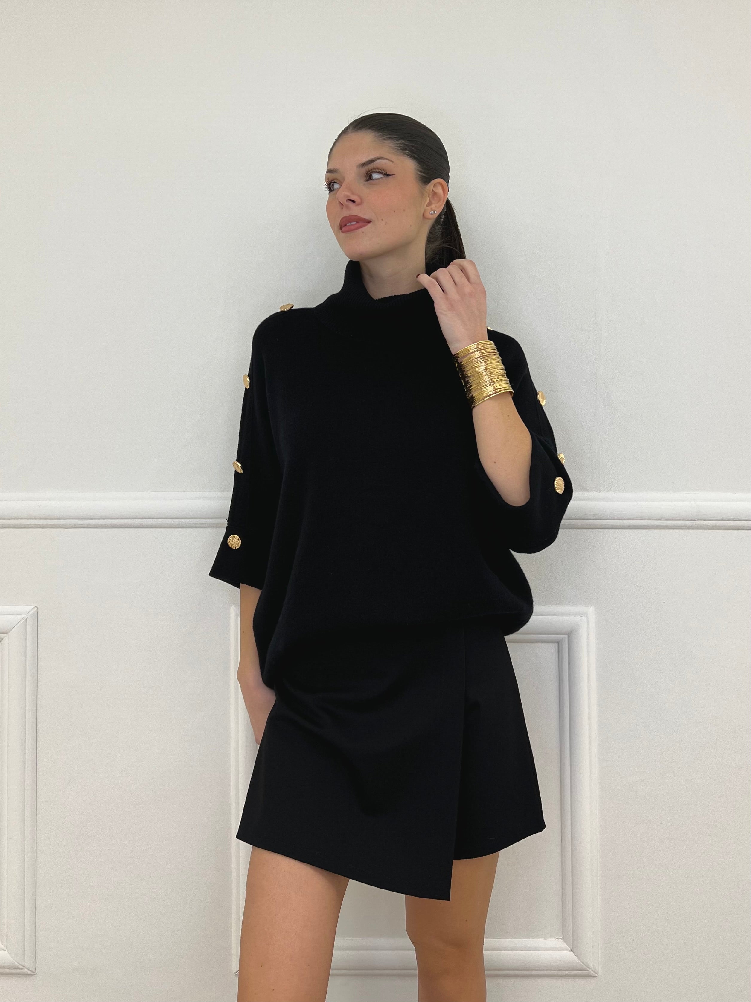 Maglia Bottoni Pipistrello 261124 Nero