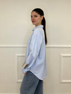 Camicia Righe Strass 2514 Azzurro