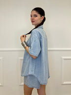 Completo Shorts Denim Con Strass 3048 Azzurro