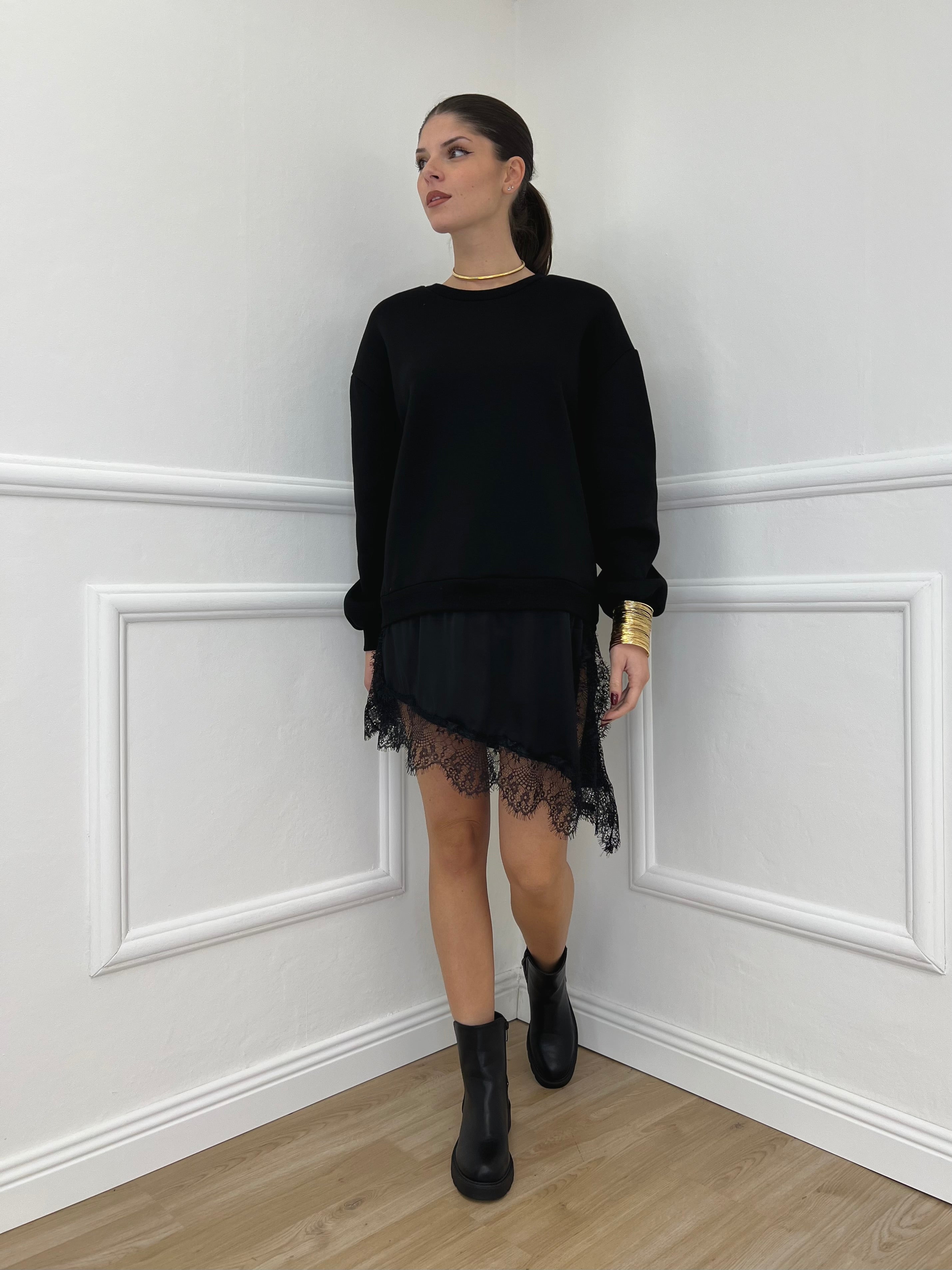 Felpa con Pizzo Lumina LD3849 Nero