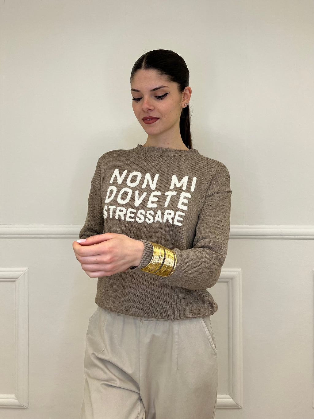 Maglia "Non Mi Dovete Stressare" 3695 Taupe
