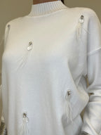 Maglia Strass e Piume DL7355 Bianco