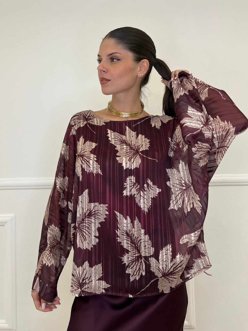 Camicia Chiffon Floreale 8029 Bordeaux