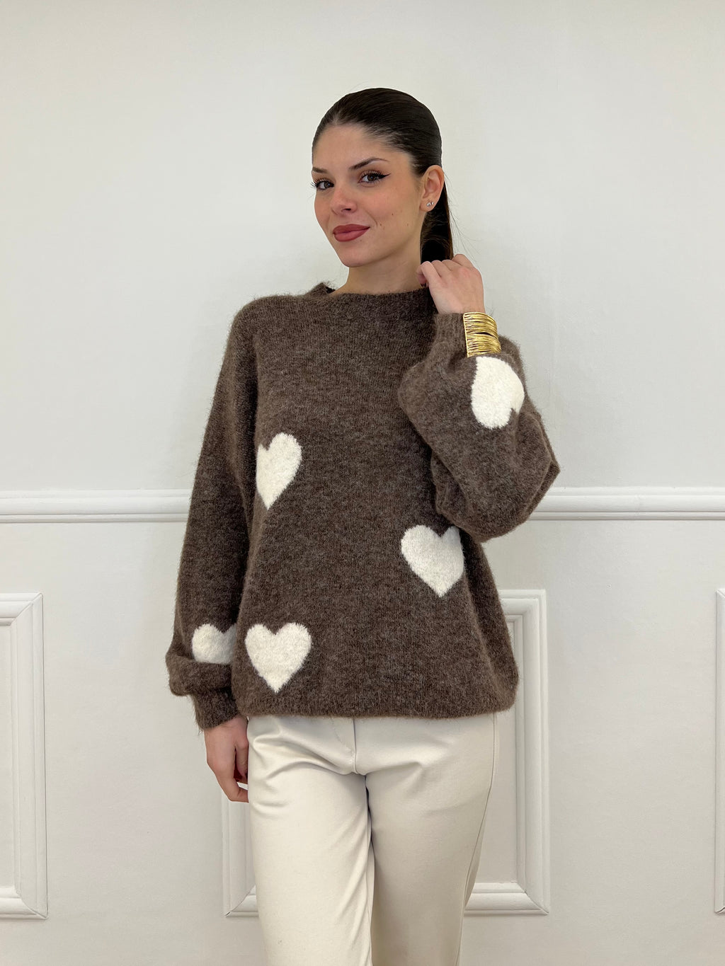 Maglia Shetland Cuori 2405 Moro