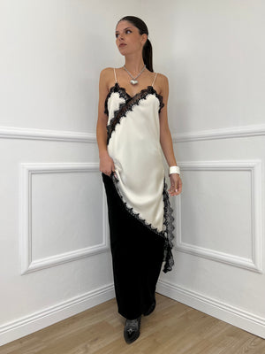 Vestito Asimmetrico Pizzo 19652 Panna