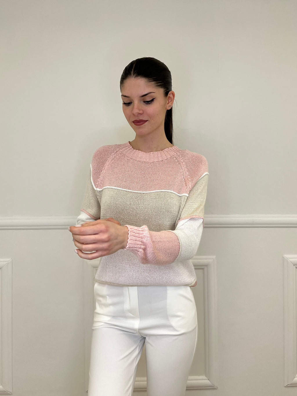 Maglia a Righe Profili 25031 Rosa