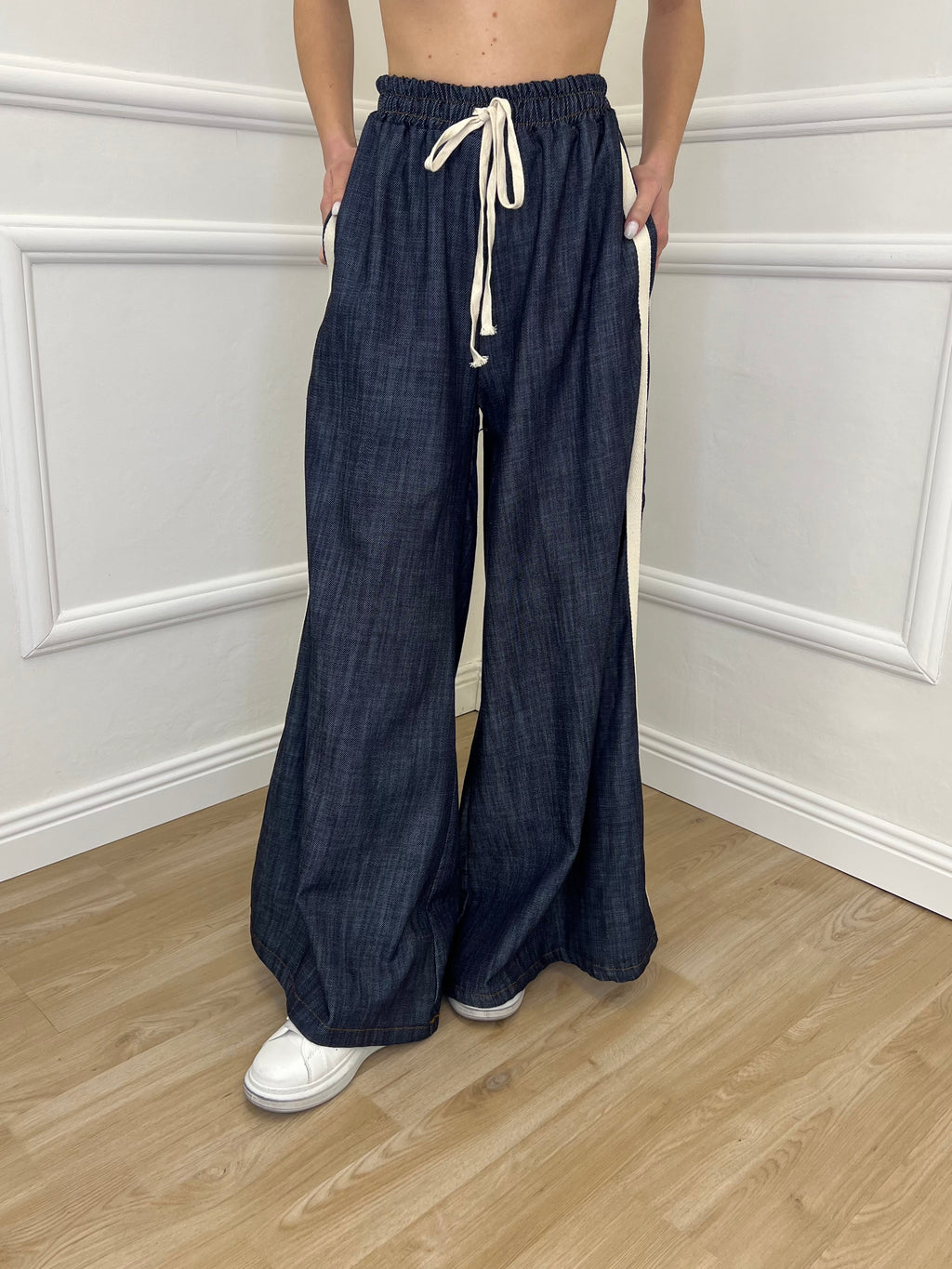 Pantalone Chambray Coulisse A7809 Blu