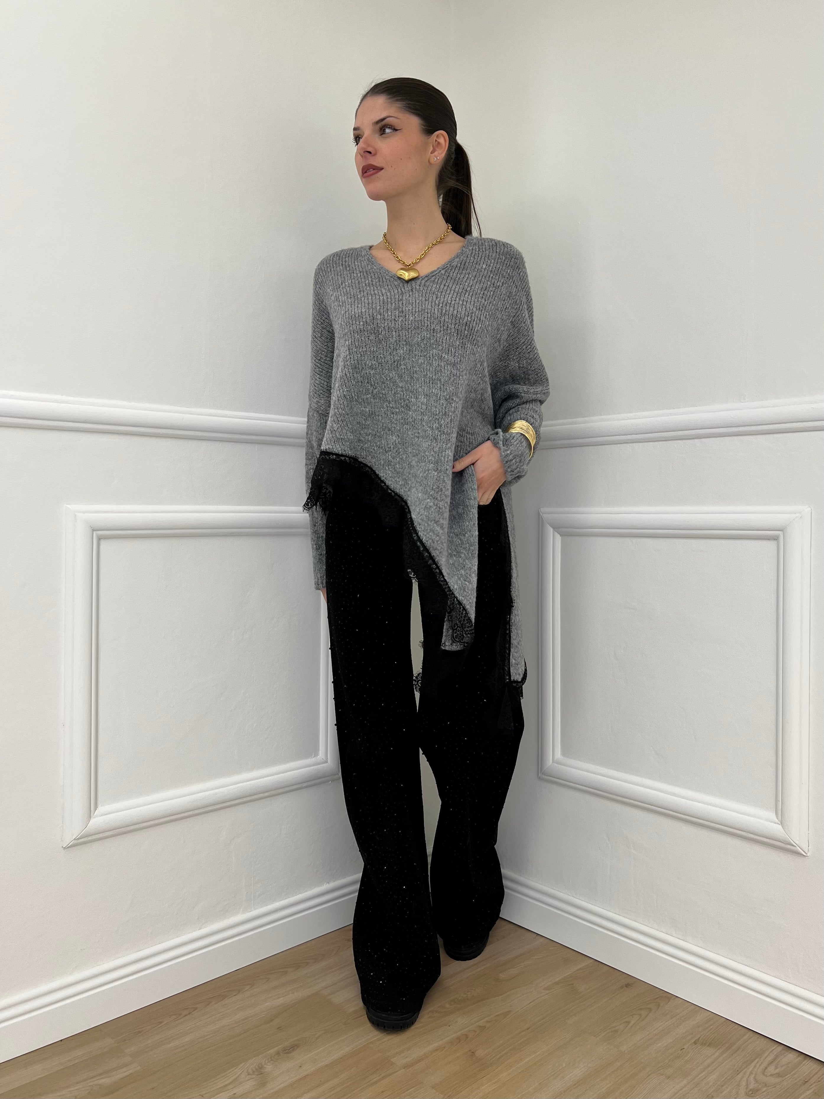 Maglia Asimmetrica Pizzo 25743 Grigio