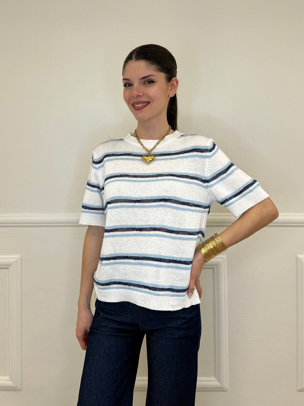 Maglia Righe Fiammata 0073 Bianco