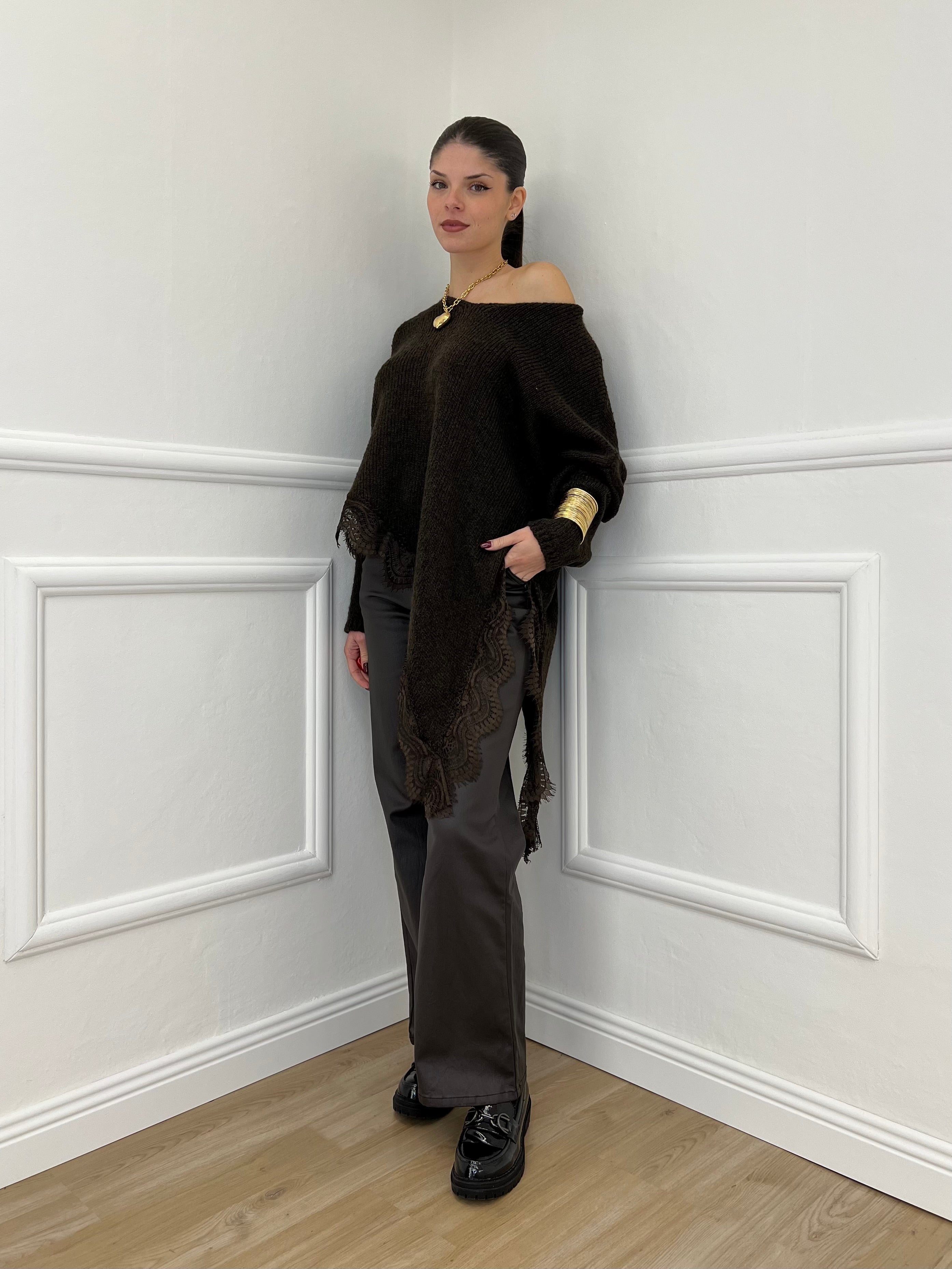 Maglia Asimmetrica Pizzo 25743 Moro