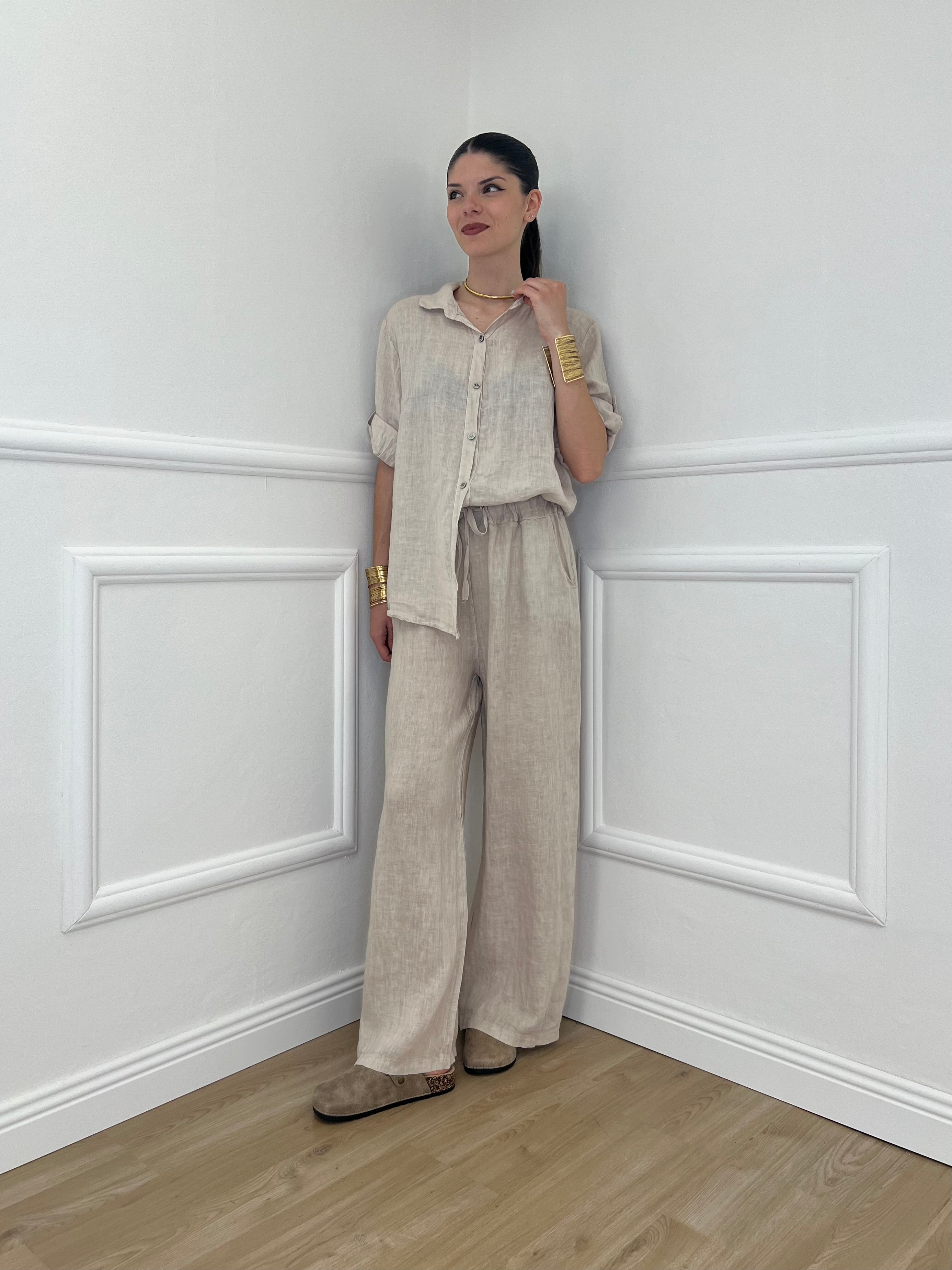 Camicia Maniche 3/4 in Lino 89517 Beige