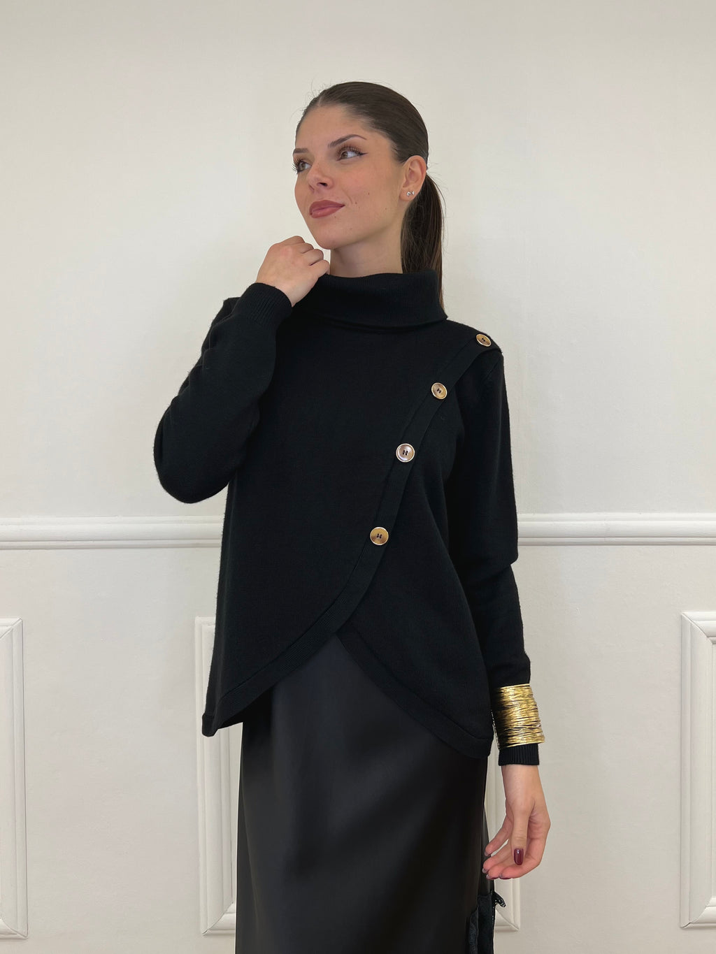 Maglia Sormontata Bottoni 9632 Nero