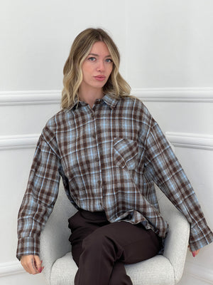 Camicia Check Strass 19108 Azzurro e Marrone