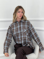 Camicia Check Strass 19108 Azzurro e Marrone