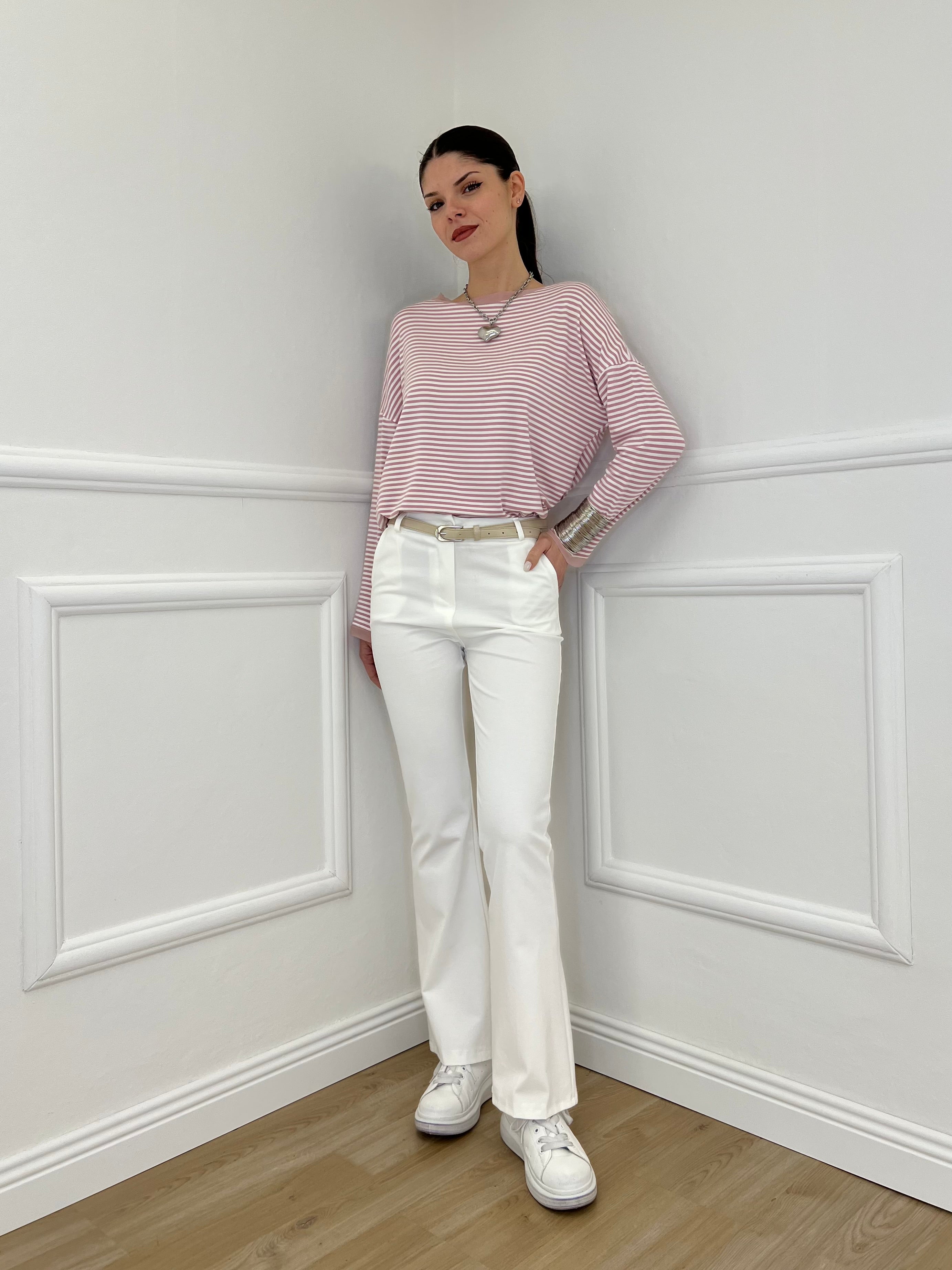 Pantalone Flare Cintura 26513 Bianco