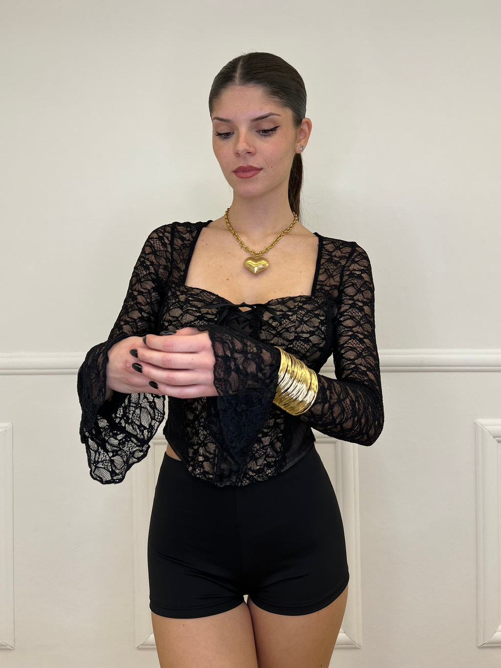 Top Bustier in Pizzo 7358 Nero