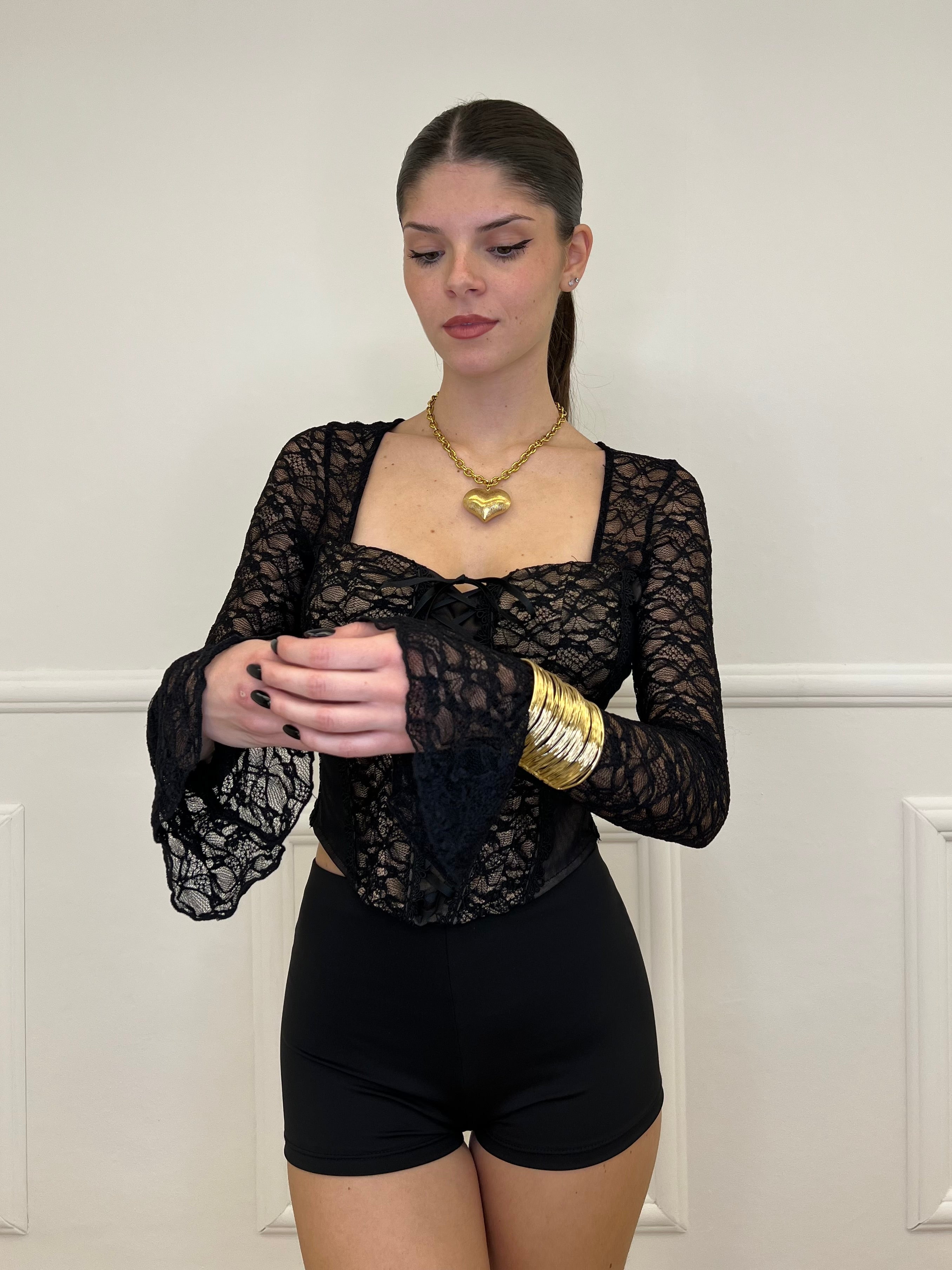 Top Bustier in Pizzo 7358 Nero