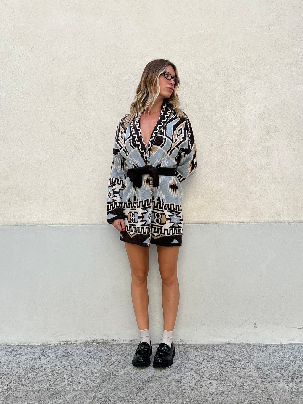 Cappotto Etnico In Lana e Alpaca 10391 Moro e Azzurro