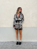 Cappotto Etnico In Lana e Alpaca 10391 Moro e Azzurro
