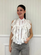 Camicia Smanicata Rouches 220672 Bianco - Bazar Abbigliamento