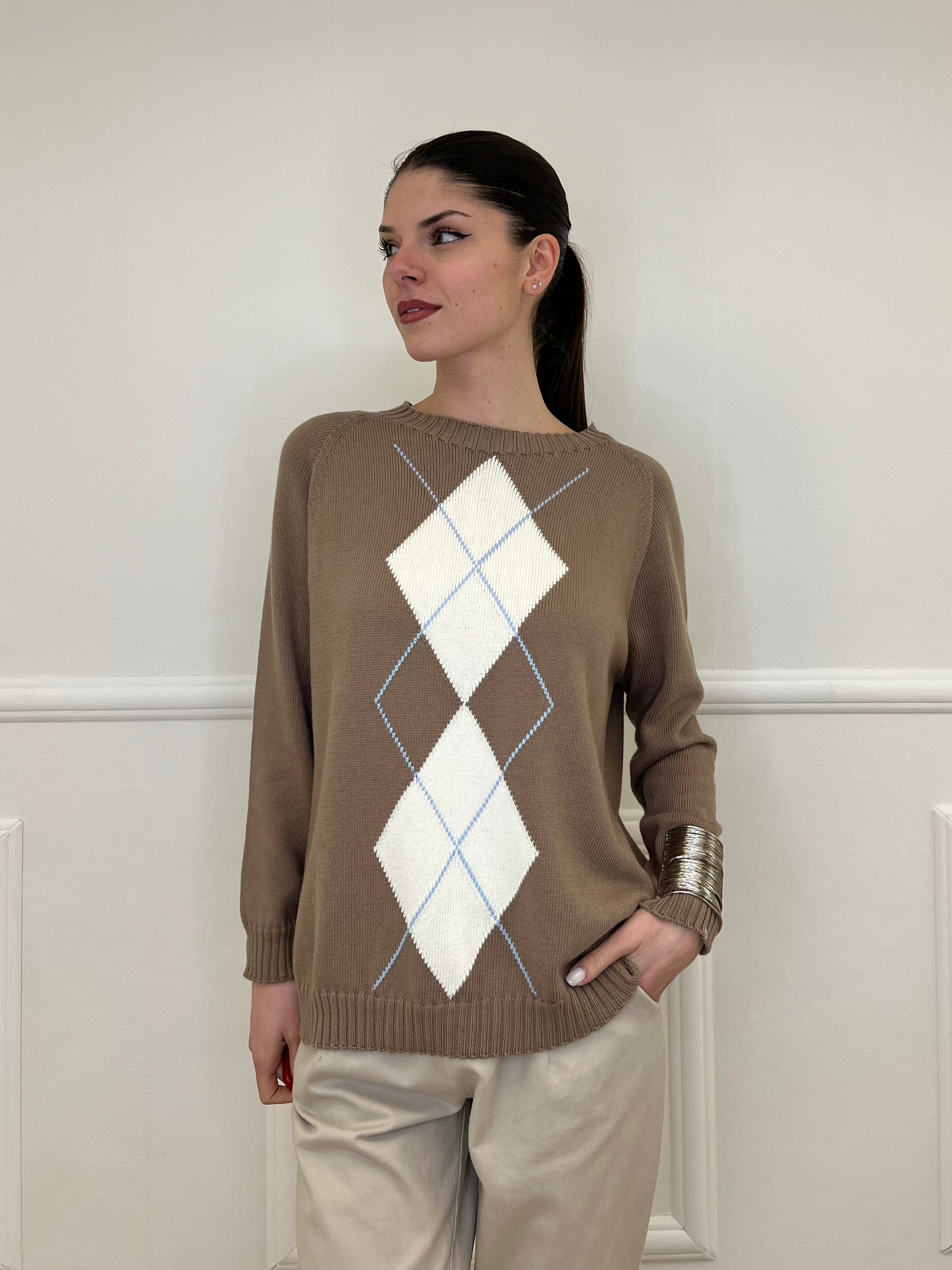 Maglia a Rombi A82628 Taupe