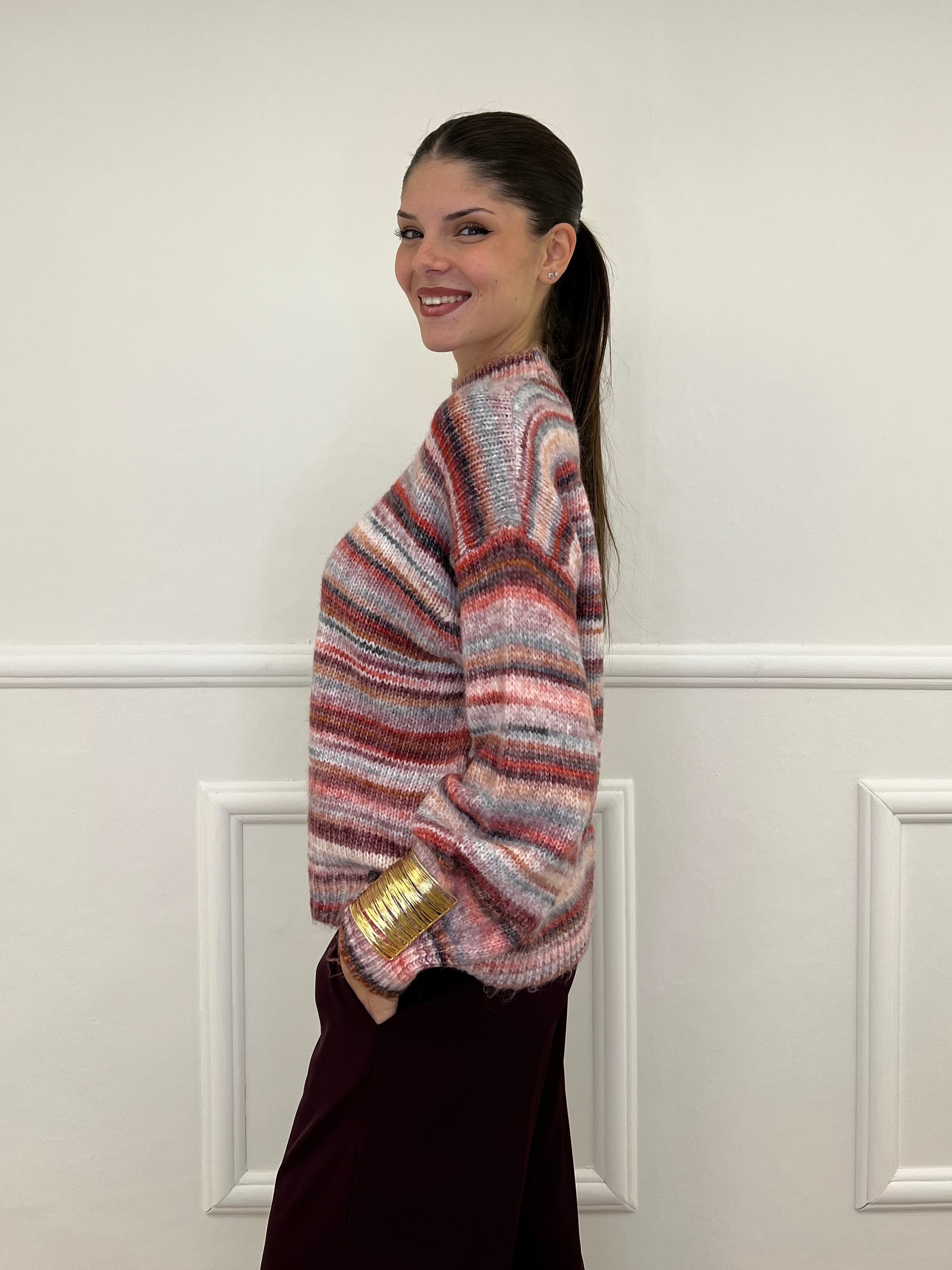 Maglia Over Multicolor 25215 Bordeaux