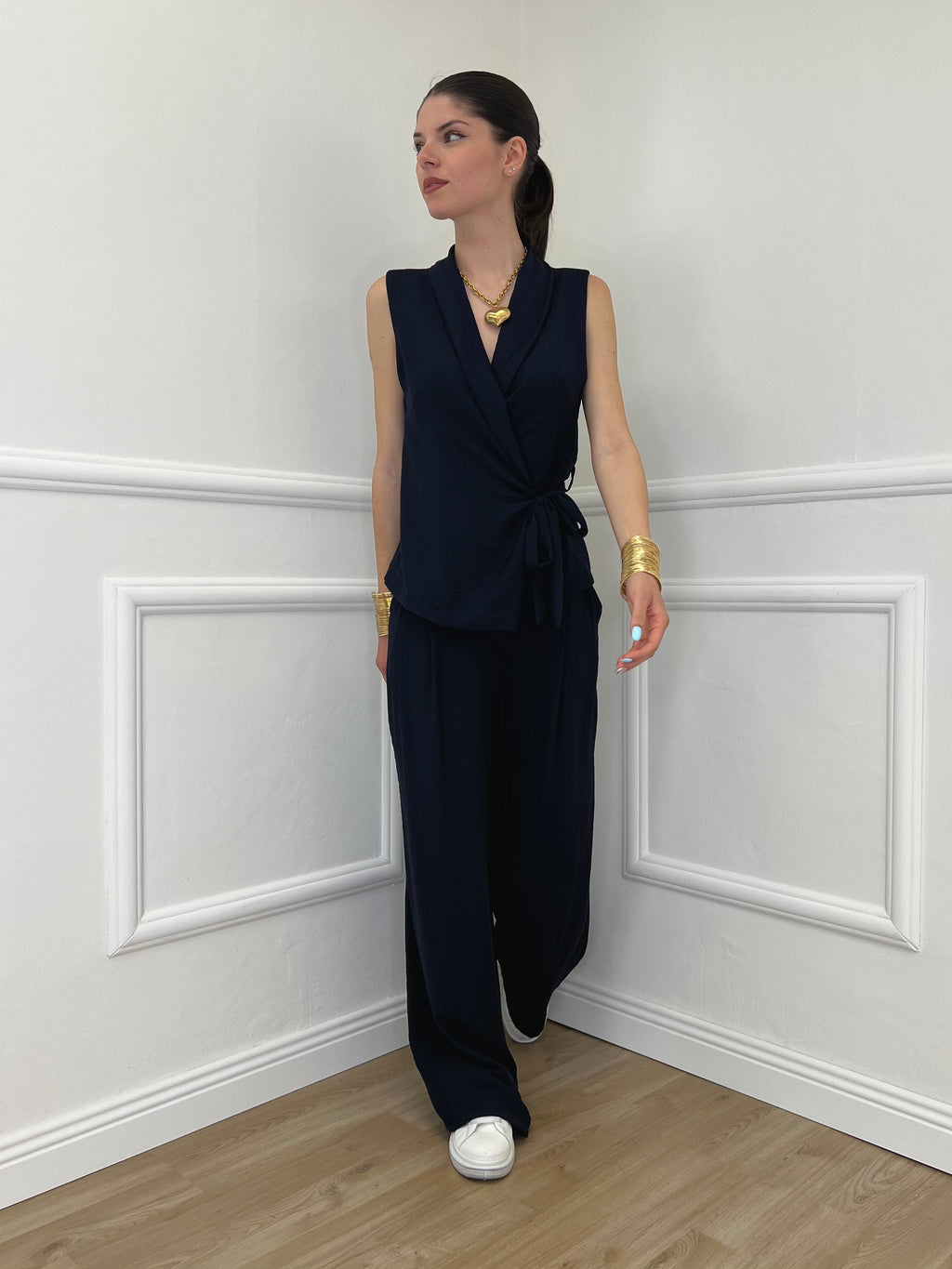 Completo Gilet Fiocco Crêpe 2852 Blu