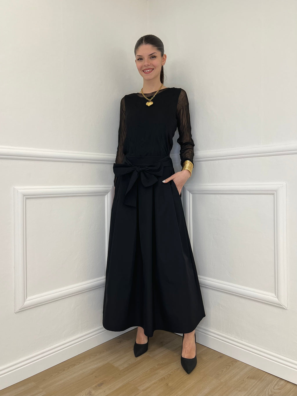 Gonna Popeline con Fiocco 5312 Nero