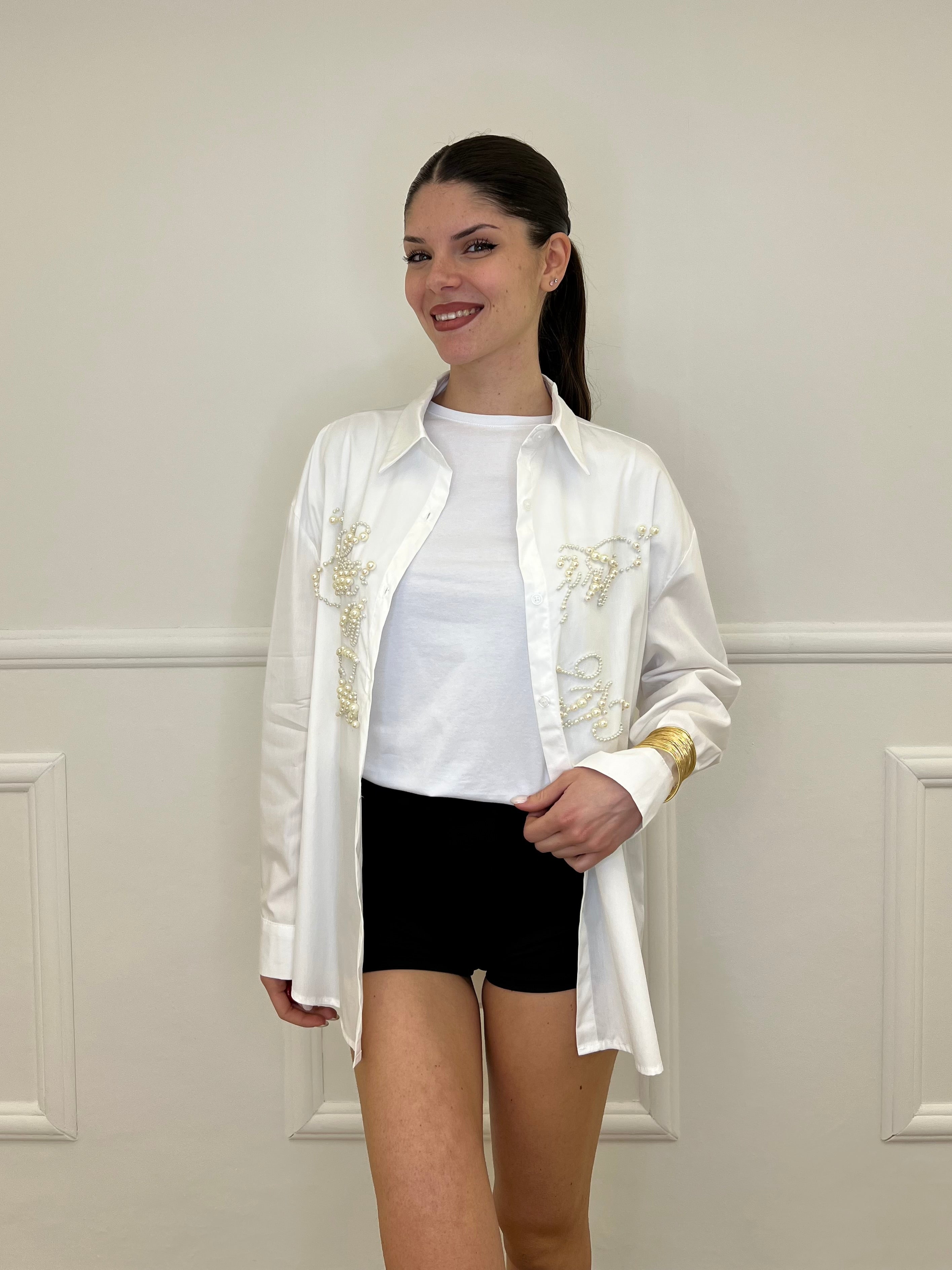 Maxi Camicia con Perle K880 Bianco