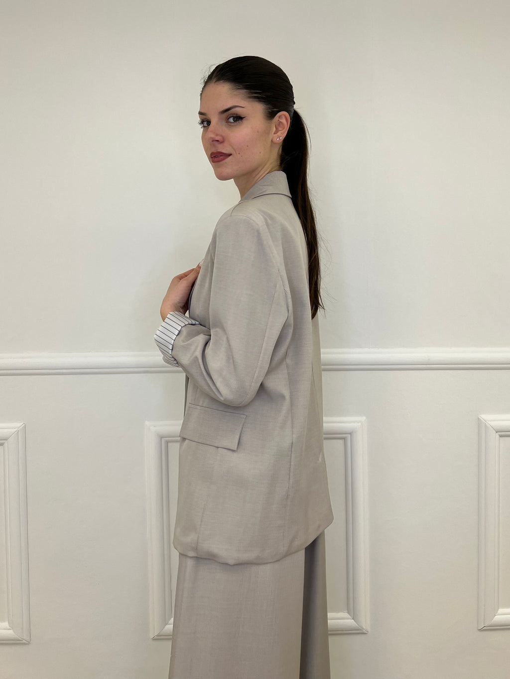 Blazer Con Fodera Gessata 216401 Taupe