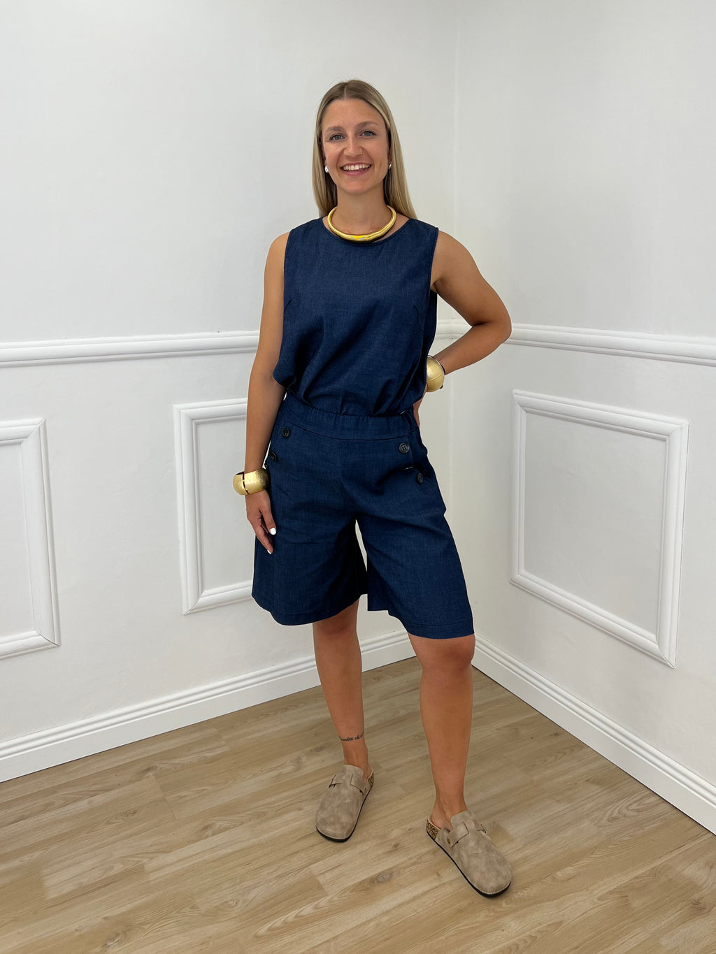 Bermuda Chambray Bottoni 2869 Blu