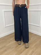 Pantalone Lino Cintura 22525 Blu