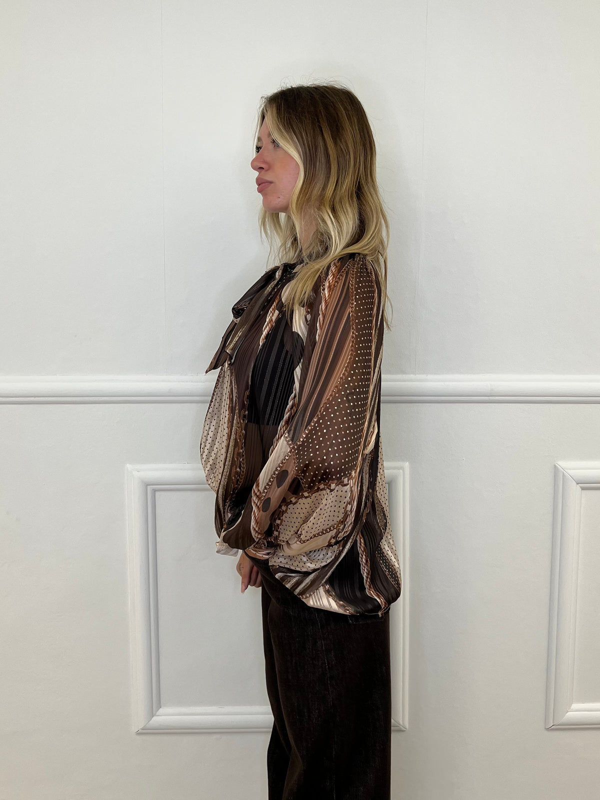 Camicia Chiffon Fantasia Fiocco 2836 Marrone