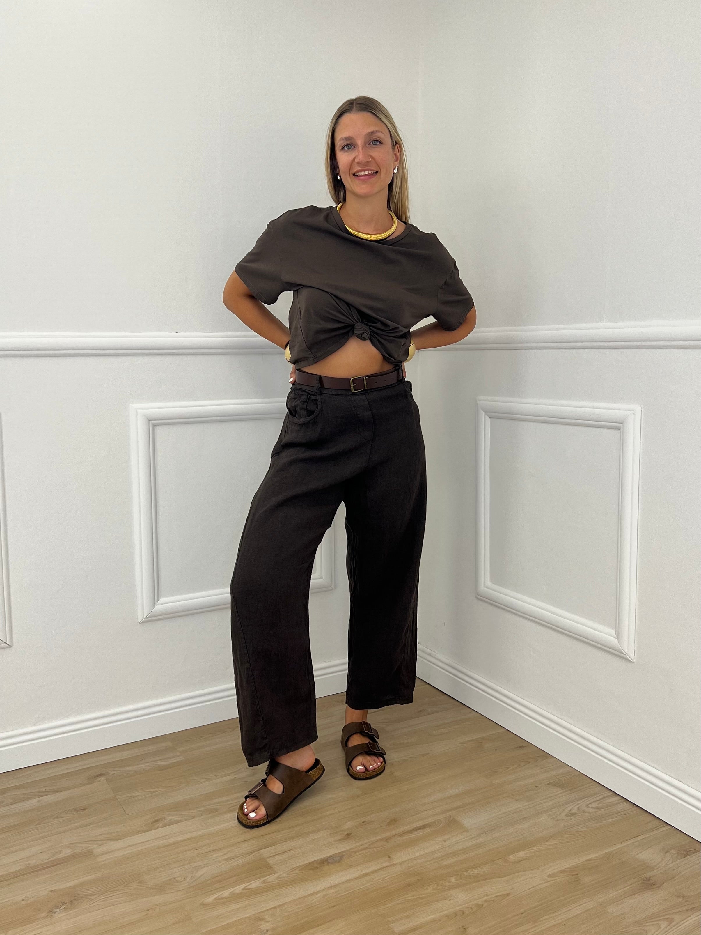 Pantalone Balloon Lino 6135 Moro