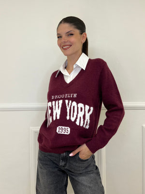 Maglia Camicia S11133 Bordeaux