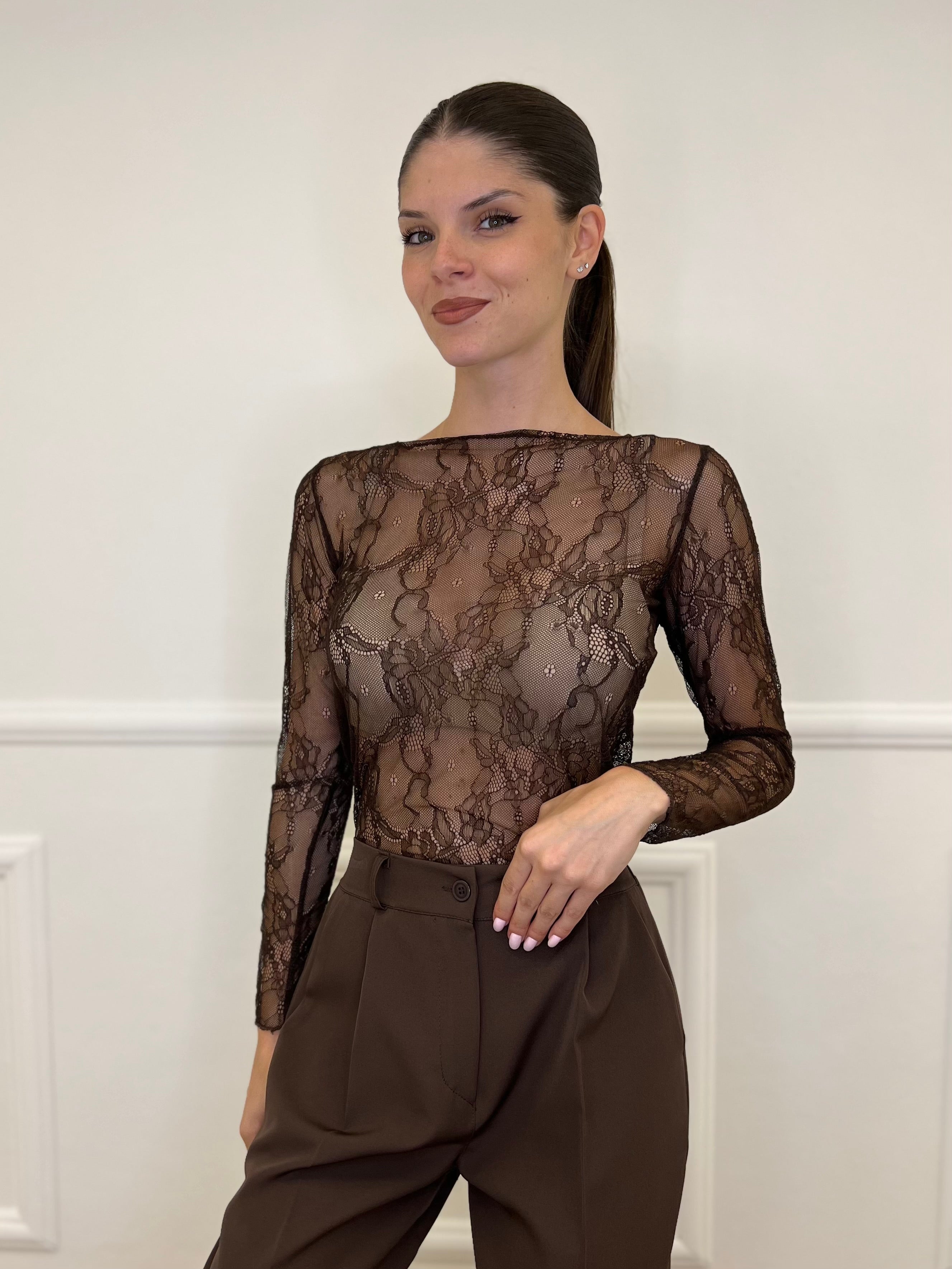 Maglia Pizzo MM188 Caffè - Bazar Abbigliamento