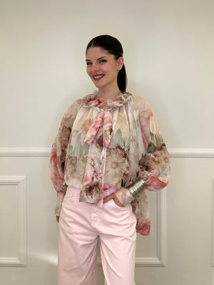Blusa Voile Fiori Con Fiocco 4284 Ecru