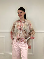 Blusa Voile Fiori Con Fiocco 4284 Ecru