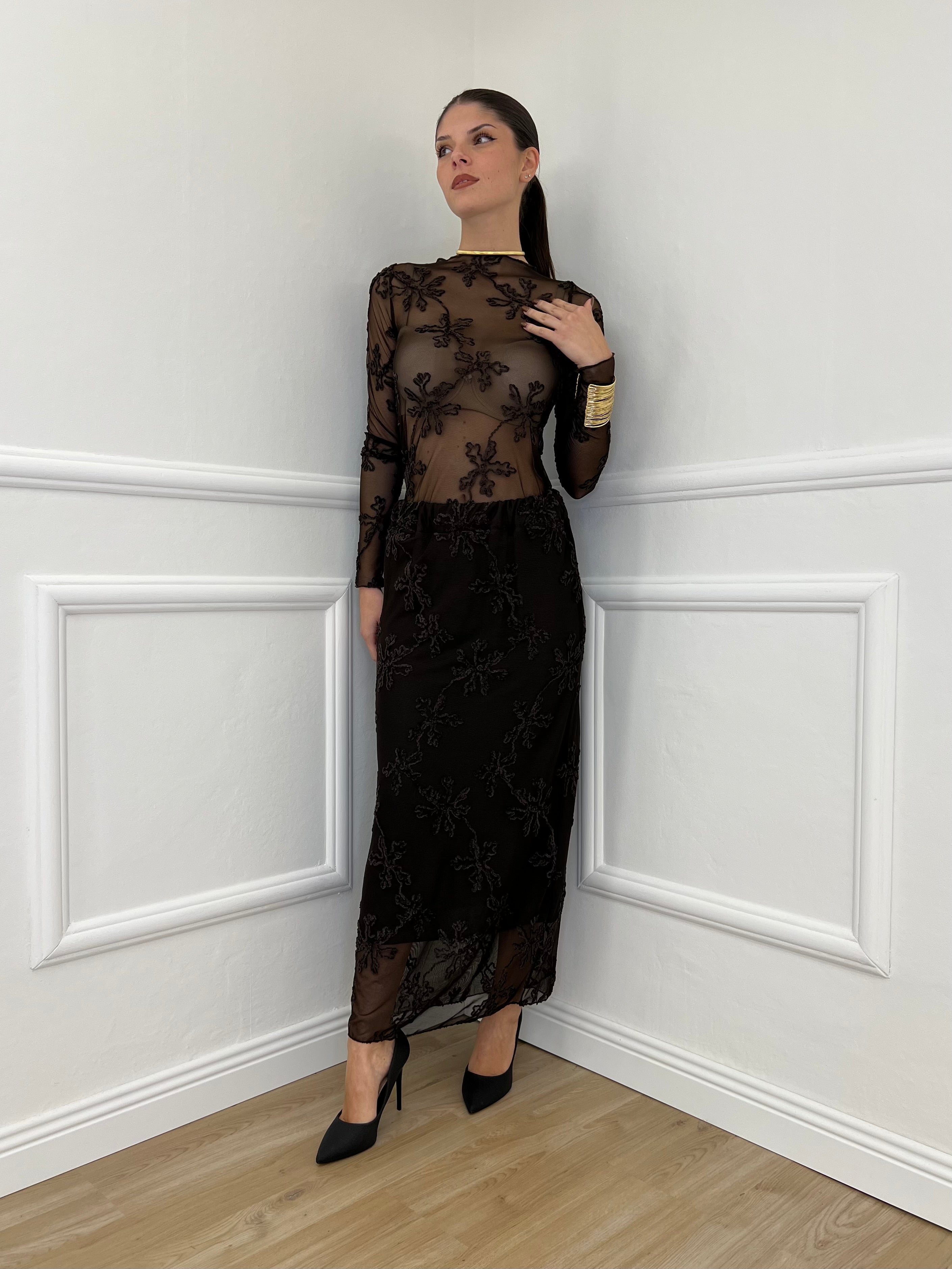 Gonna Tulle Ricami 139-833 Moro