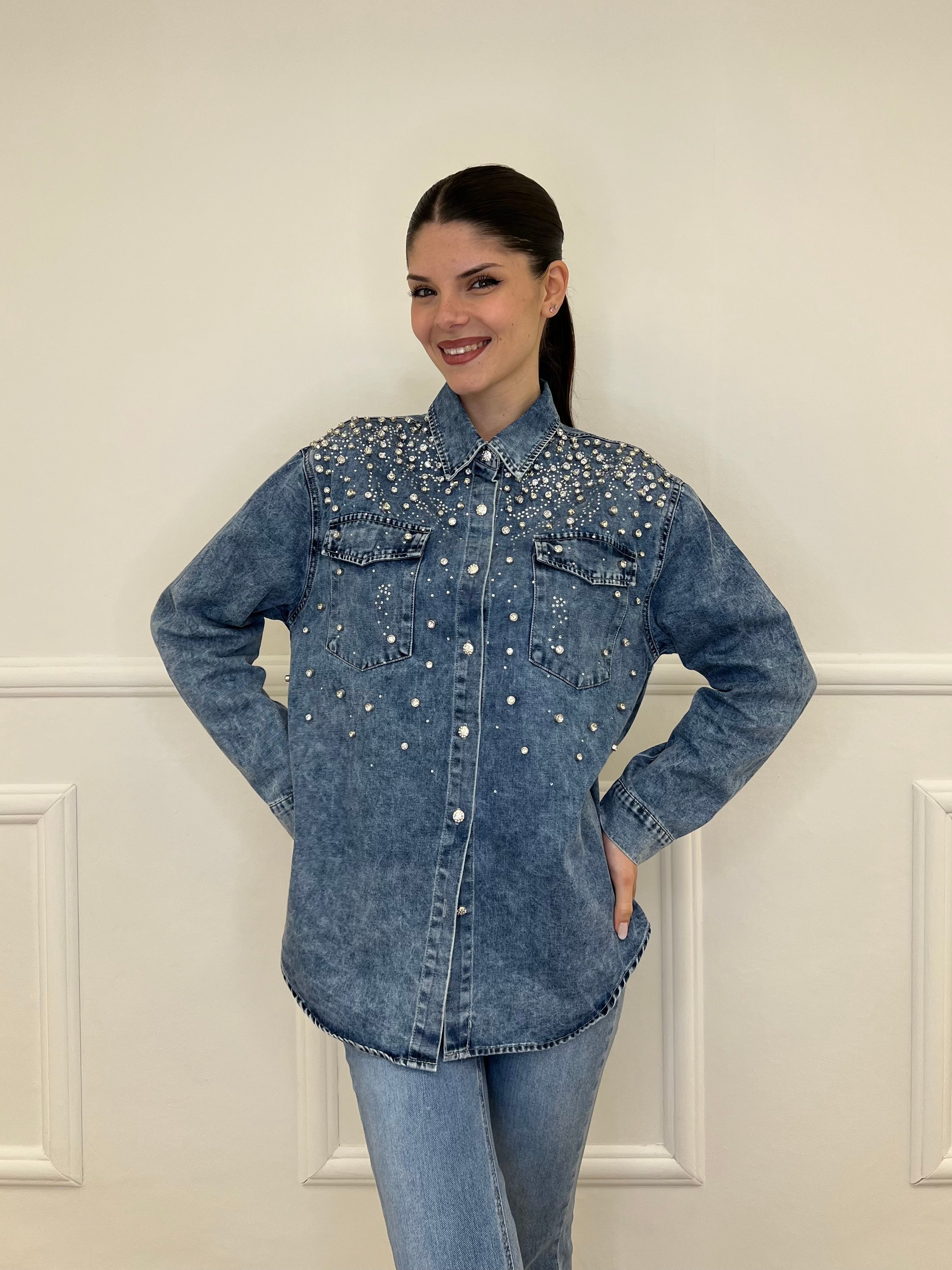 Camicia Denim Delavé Strass 18601