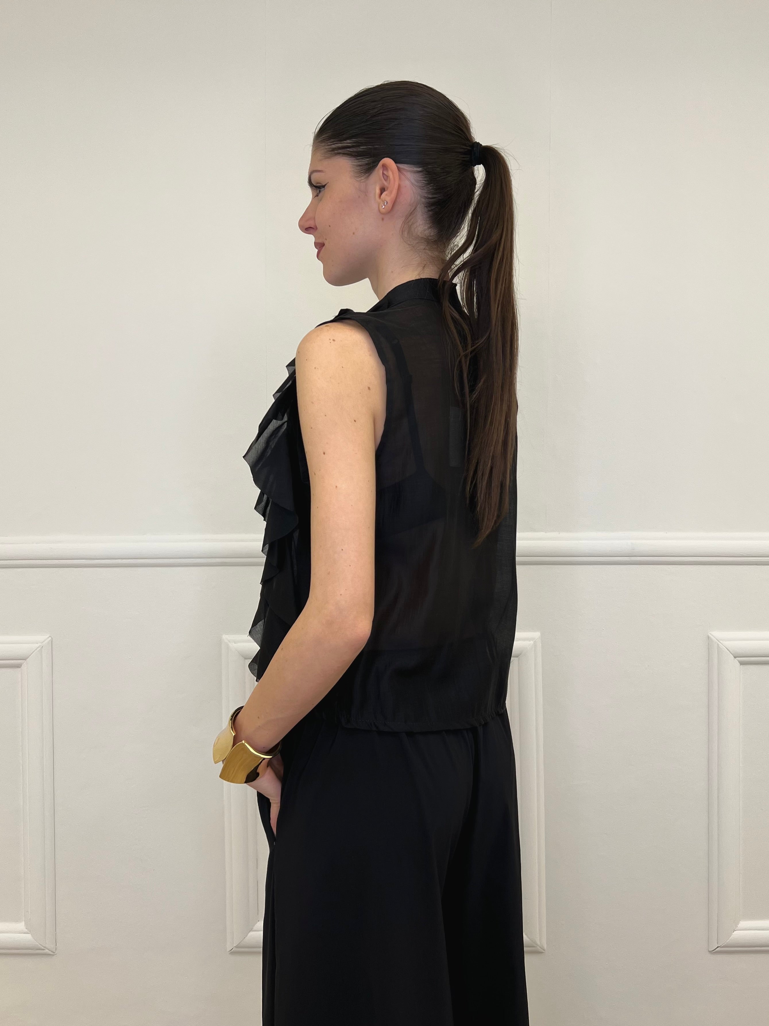 Camicia Smanicata Con Rouches 220-672 Nero