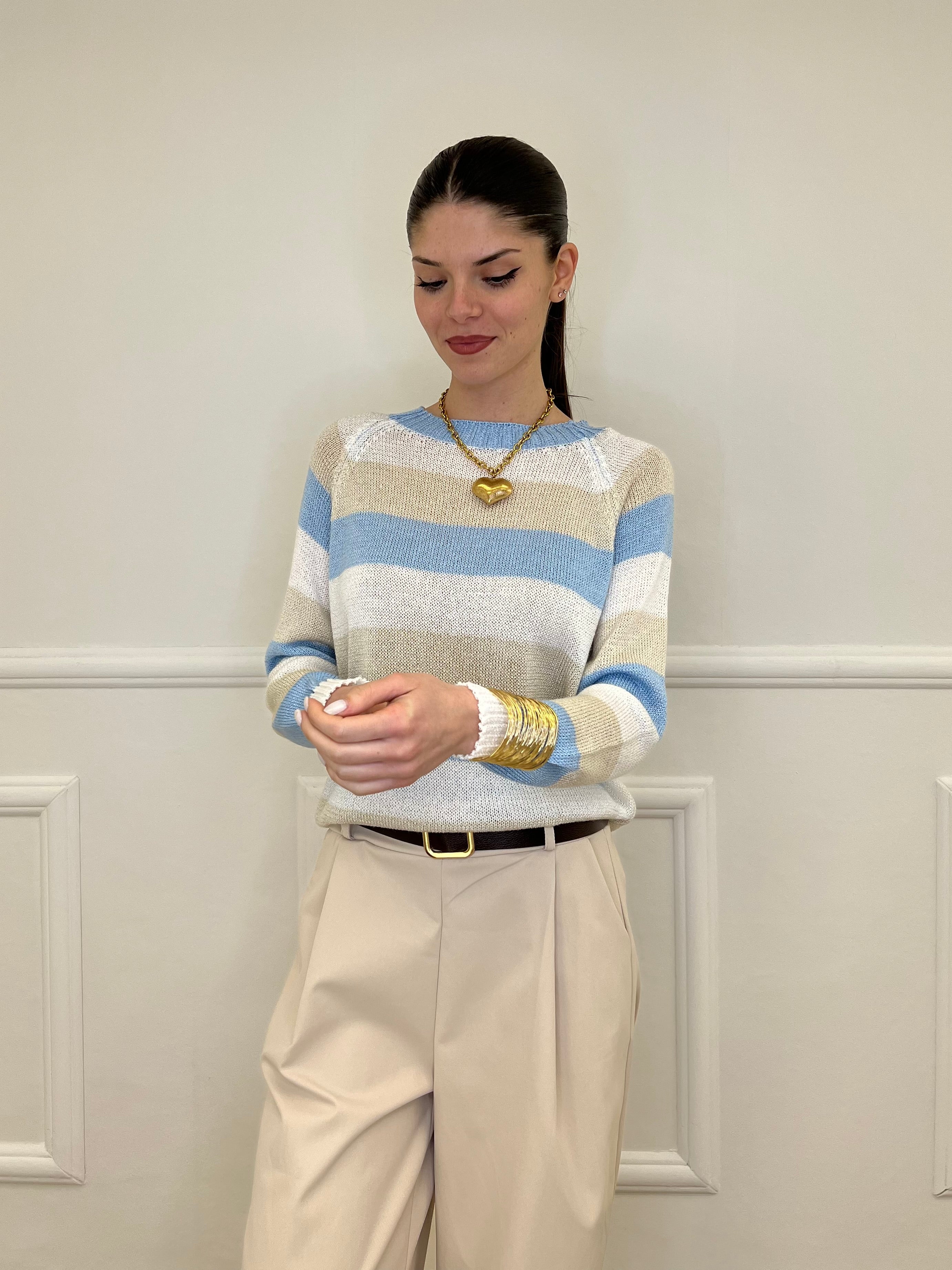 Maglia a Righe 25054 Azzurro