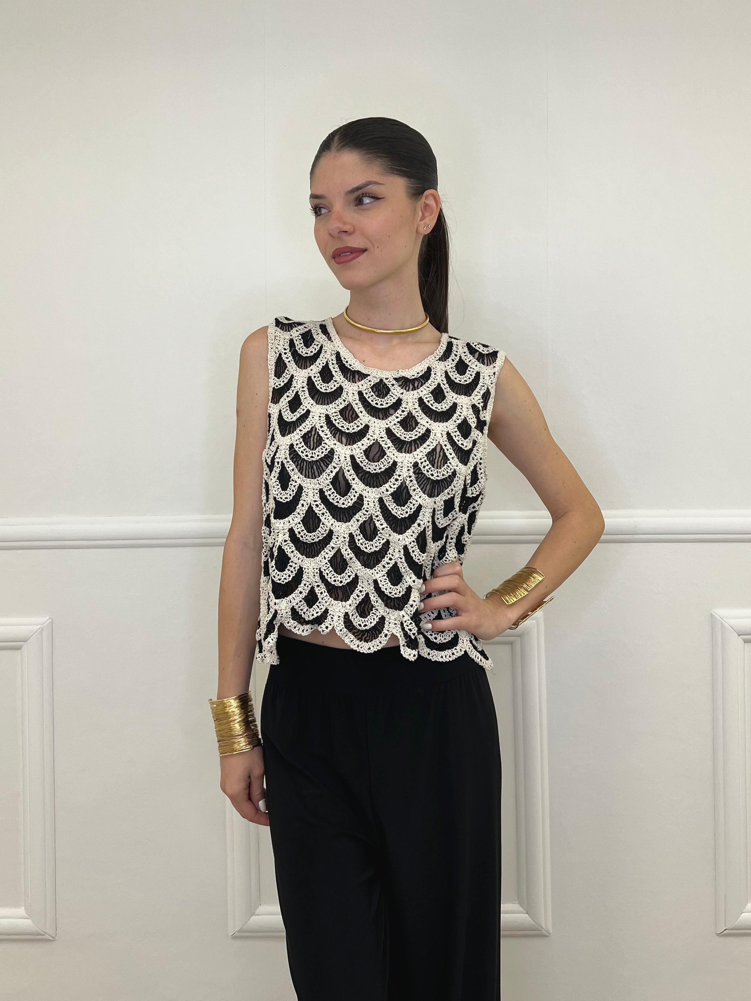 Gilet Crochet Bicolore 38023 Nero