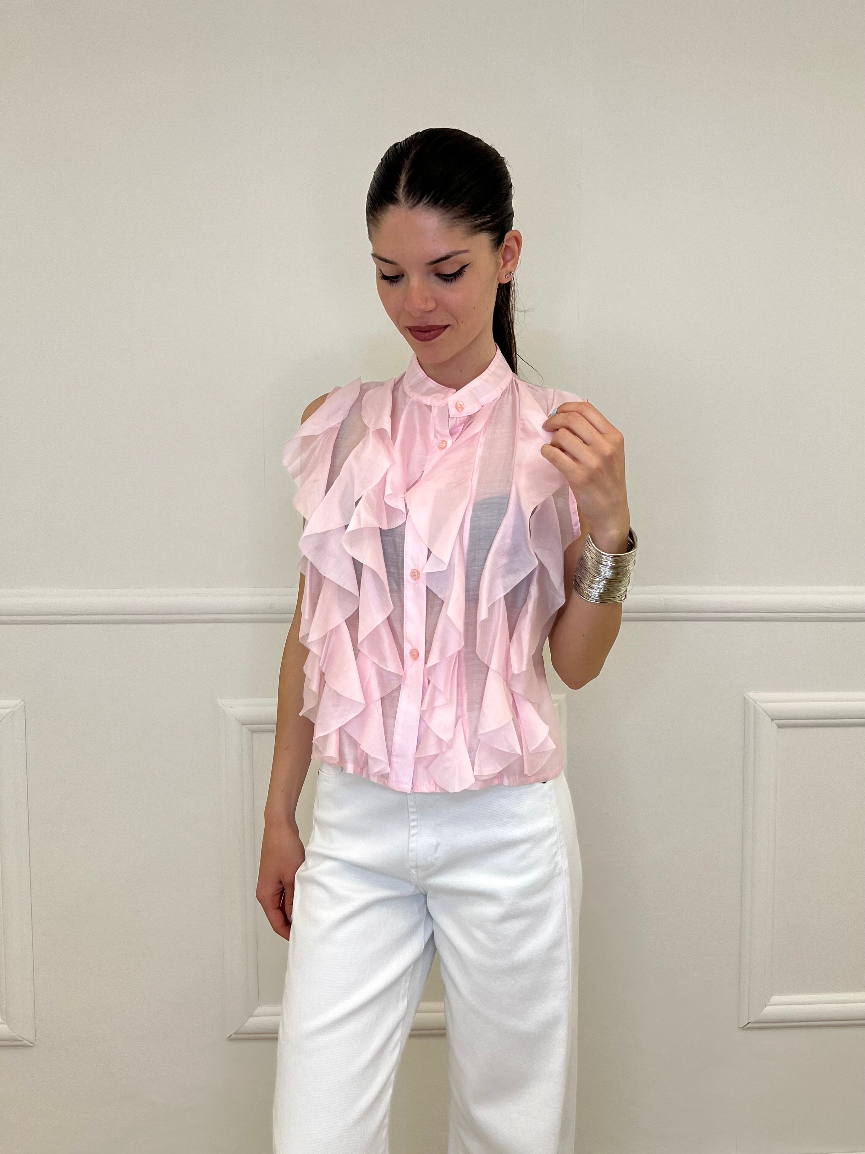 Camicia Smanicata Con Rouches 220-672 Rosa