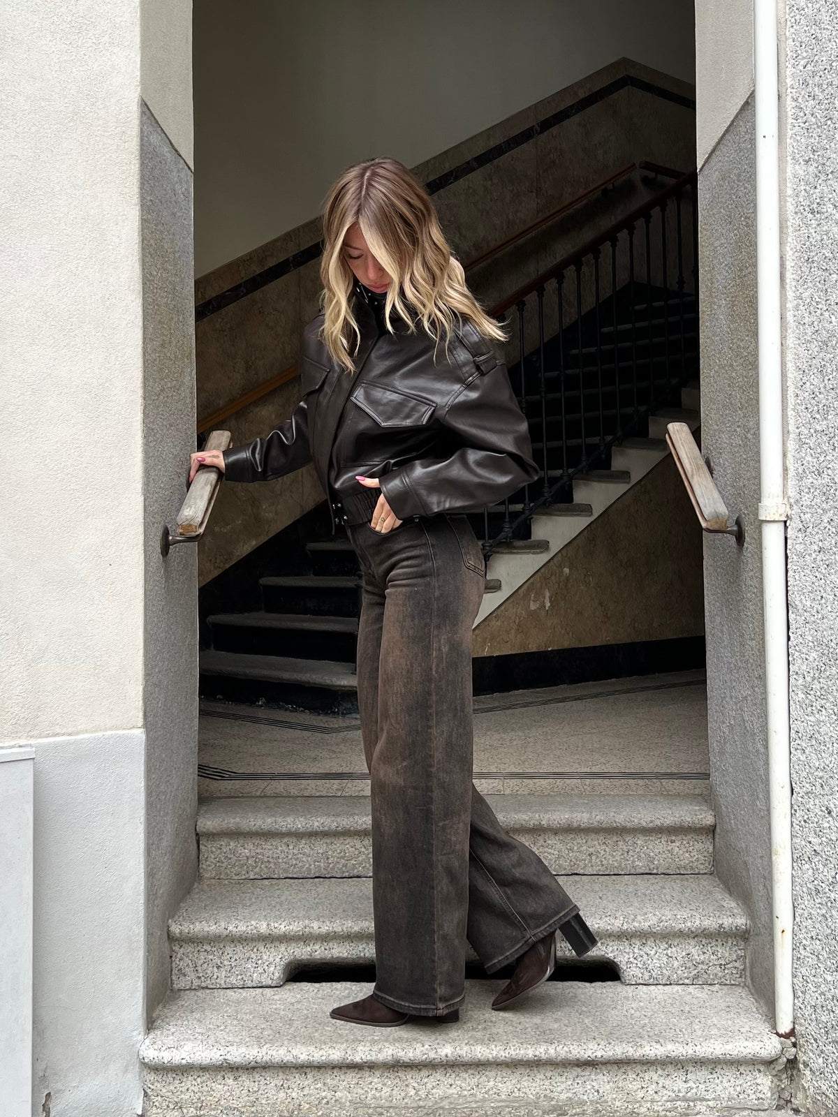 Bomber Crop Ecopelle Tasche 30346 Moro