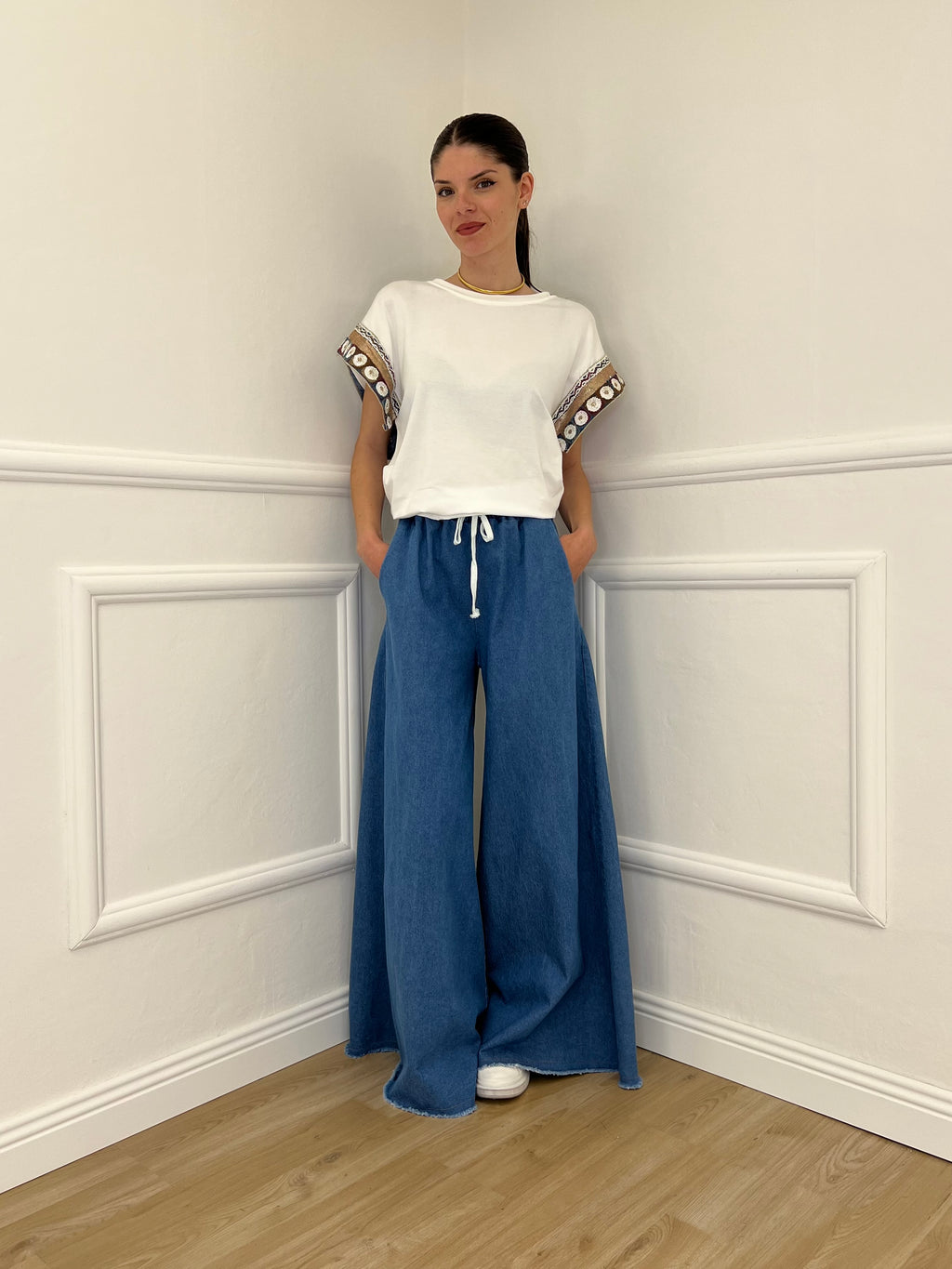 Pantalone a Palazzo Chambray Coulisse 7173