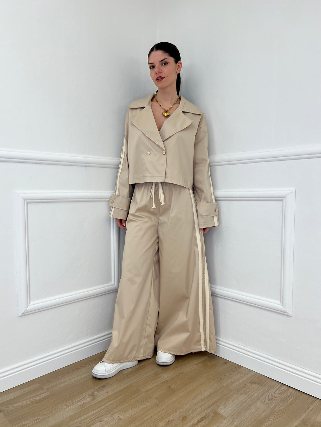 Pantalone Palazzo Bande 7809 Ecru