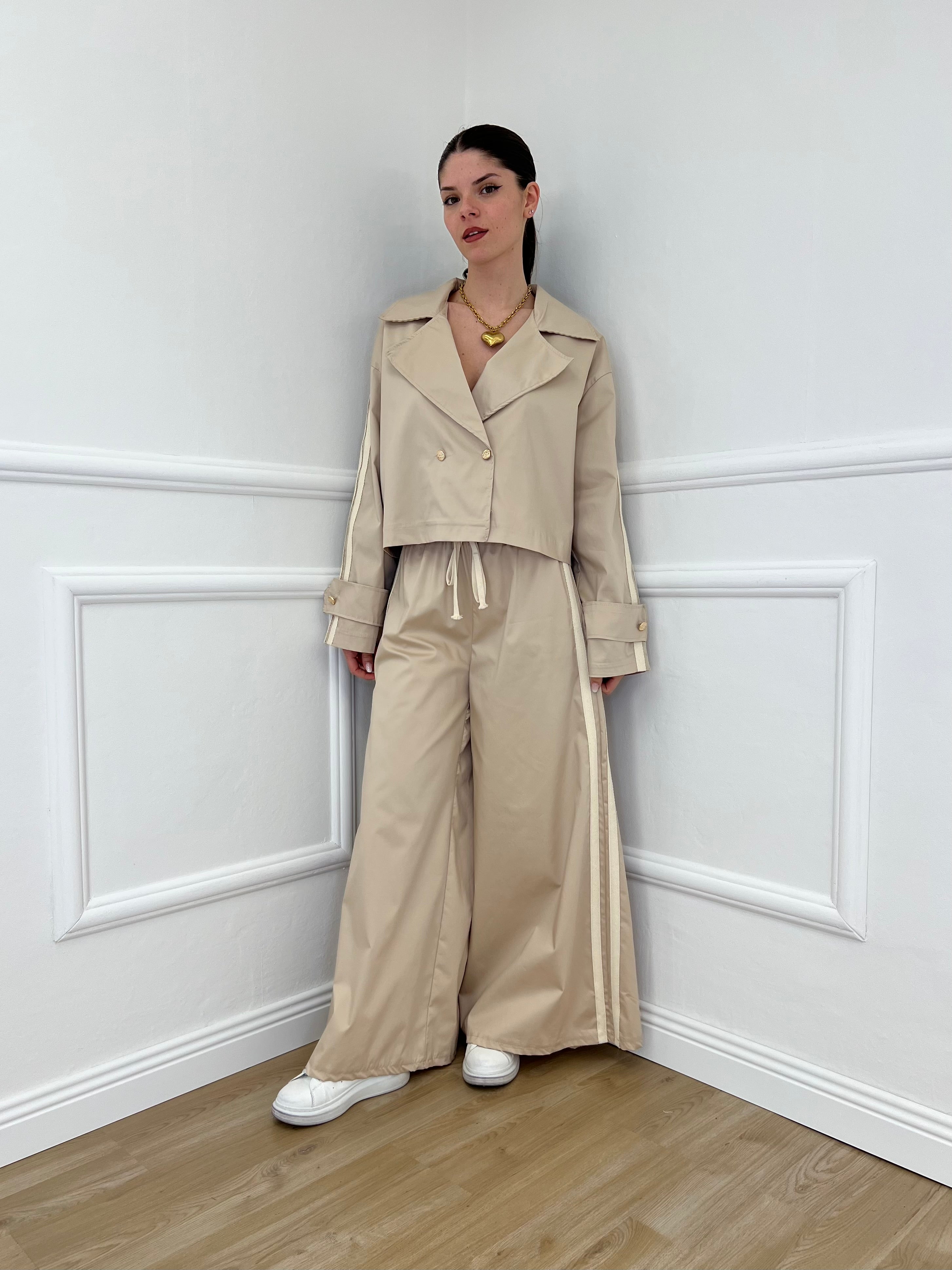 Pantalone Palazzo Bande 7809 Ecru