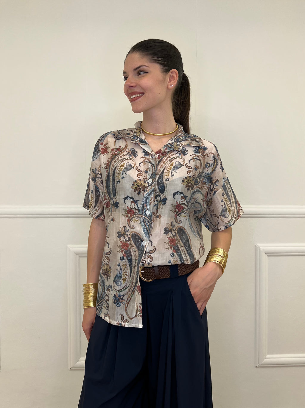 Camicia Paisley in Tencel 25155 Blu